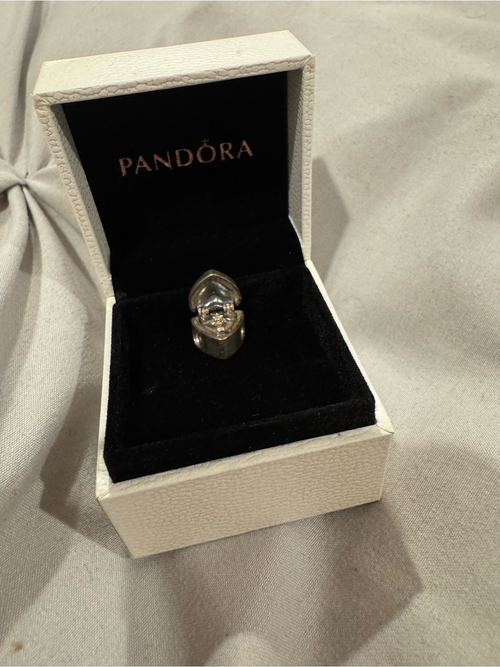 Pandora Silver Heart Locket Charm with Hidden Gem